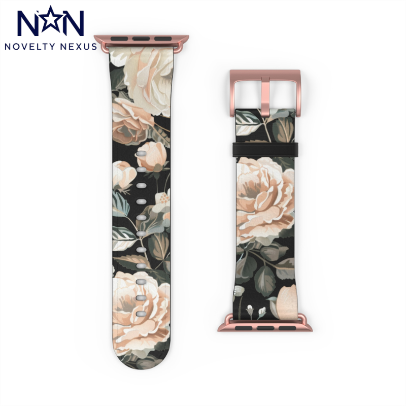 Classic Peony Elegance Apple Watch Band, Timeless Floral Print Strap, Chic Botanical Pattern Smartwatch Accessory. Apple Watch Band Apple Watch Straps For Series 4 5 6 7 8 9 ULTRA SE 38/40/41mm & 42/44/45mm Vegan Faux Leather Band