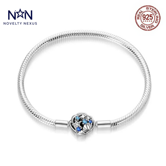 "Ocean Breeze": Blue Crystal Sea Charm in Sterling Silver Snake Chain Bracelet