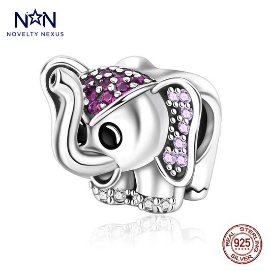 "Sparkling Pink Elephant" Charm. Sterling Silver