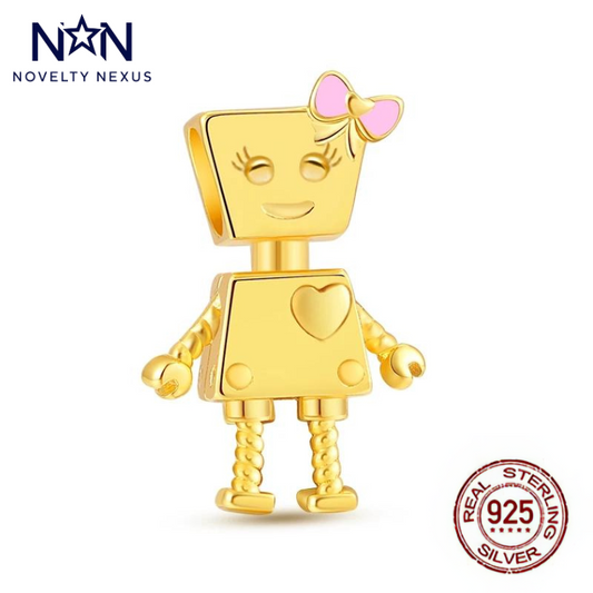 Golden Robot Girl Charm, Sterling Silver