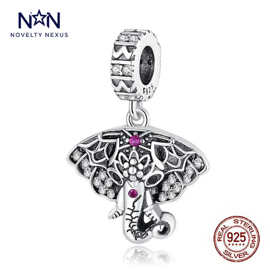 "Intricate Elephant Butterfly" Charm. Sterling Silver