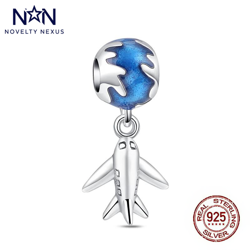 Globe and Airplane Charm – Perfect for Travel Enthusiasts, Sterling Silver