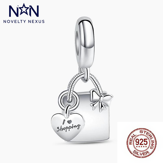 I Love Shopping Bag Charm – Perfect for Fashion Enthusiasts, Sterling Silver