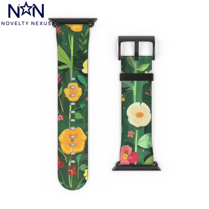 Sunny Meadow Apple Watch Strap, Lively Floral Smartwatch Band, Spring Blossom and Poppy Wristband, Nature-Themed Accessory. Apple Watch Band Apple Watch Straps For Series 4 5 6 7 8 9 ULTRA SE 38/40/41mm & 42/44/45mm Vegan Faux Leather Band