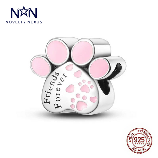 "Paw Print Love" Friends Forever Charm. Sterling Silver