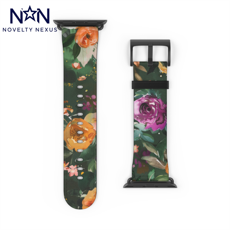 Floral Elegance Apple Watch Band, Vibrant Blossom Design Smartwatch Strap, Chic Rose Garden Wristband Accessory for Spring Apple Watch Band. Apple Watch Straps For Series 4 5 6 7 8 9 ULTRA SE 38/40/41mm & 42/44/45mm Vegan Faux Leather Band