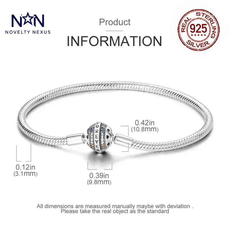 "Forever Love": Engraved Infinity Charm in Sterling Silver Snake Chain Bracelet