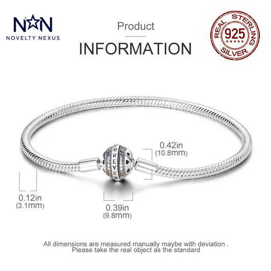 "Forever Love": Engraved Infinity Charm in Sterling Silver Snake Chain Bracelet