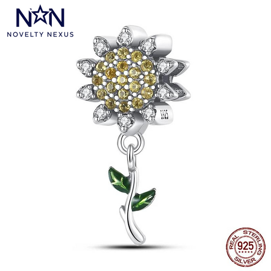 Sonnenblumen-Anhänger aus Sterlingsilber mit Kristallverzierungen, strahlender, von der Natur inspirierter Schmuck