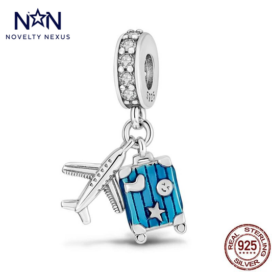 Wanderlust Suitcase and Airplane Charm – Perfect for Travel Enthusiasts, Sterling Silver