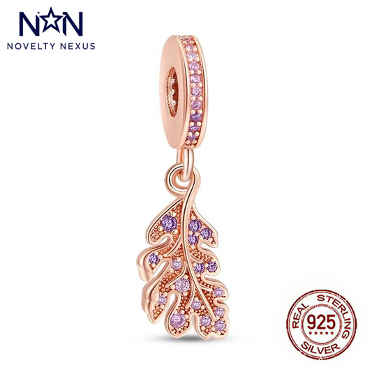 Ciondolo in foglia di filigrana in oro rosa con cristalli di lavanda, eleganti gioielli in argento sterling ispirati alla natura