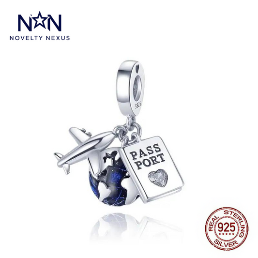 Global Traveler Charm with Airplane, Passport, and Earth Design, Perfect for World Explorers and Adventure Seekers