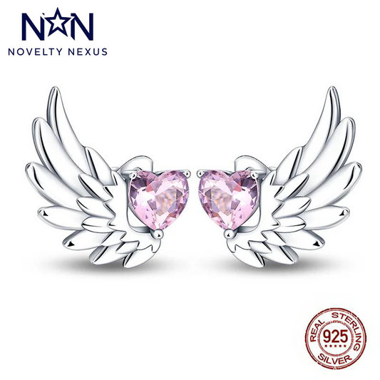 Angel Wings Heart Charm with Pink Crystal, Sterling Silver Symbol of Cherished Love, Perfect for Bracelets and Necklaces