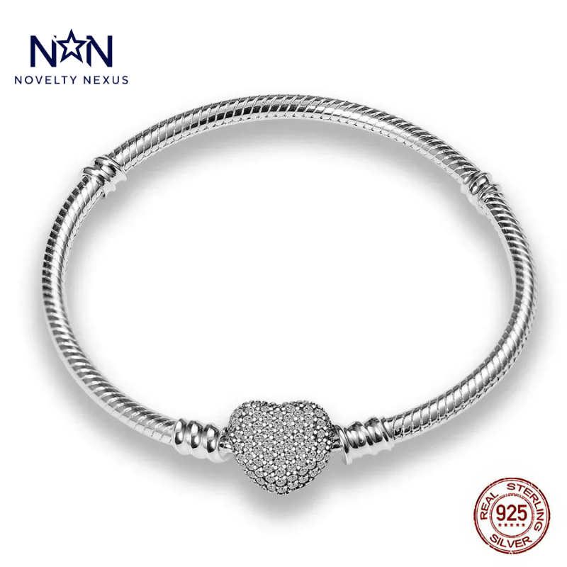 🎁 "Heart's Embrace": Crystal Heart Charm in Sterling Silver Snake Chain Bracelet (100% off)