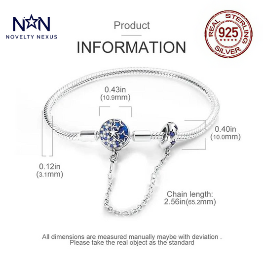 "Stellar Night": Blue Star Charm in Sterling Silver Snake Chain Bracelet