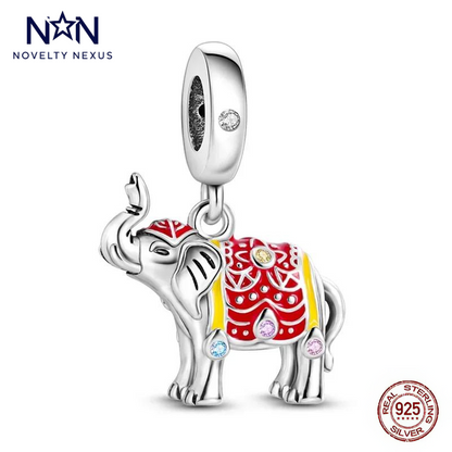 "Majestic Red Elephant" Enamel Charm. Sterling Silver