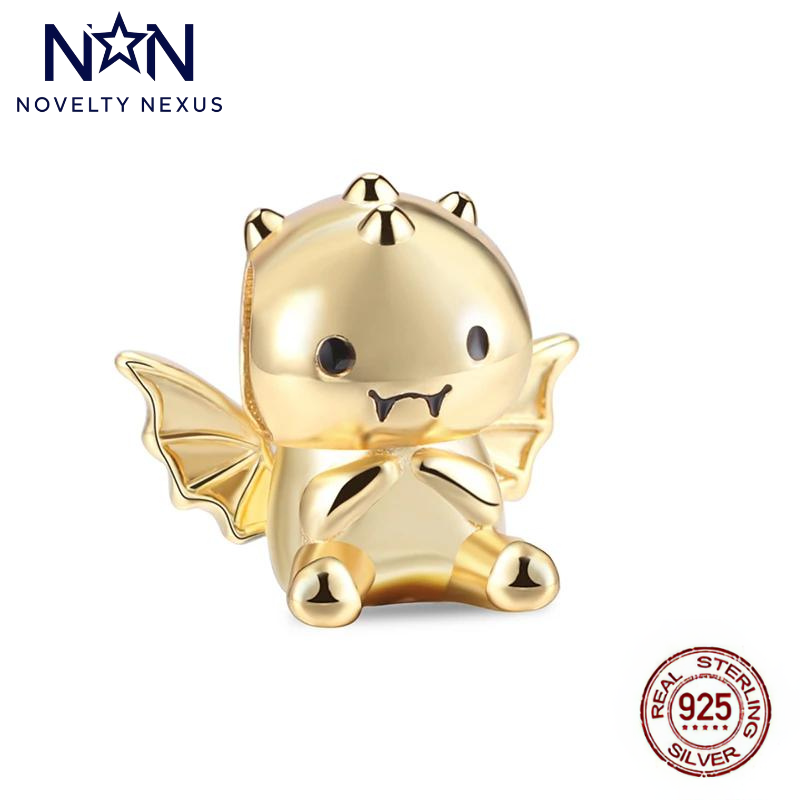 Bezaubernder goldener Monster-Charm, Sterling-Silber mit einem verspielten Twist, perfekt, um Ihrer Sammlung eine skurrile Note zu verleihen