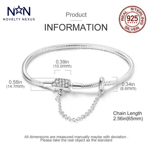 "Elegant Sparkle": Crystal Pavé Charm in Sterling Silver Snake Chain Bracelet