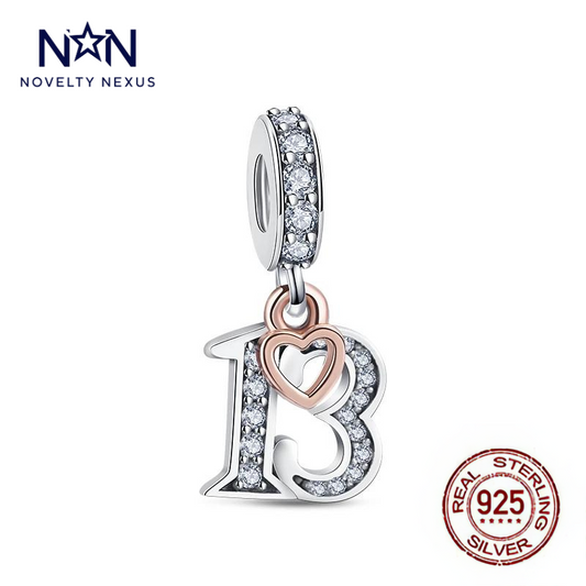 Ciondolo numero 13 portafortuna con cuore – Perfetto per occasioni speciali, argento sterling