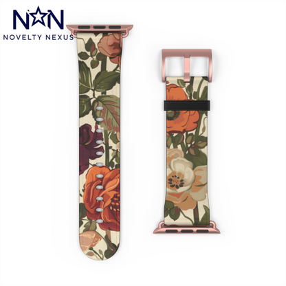 Autumn Harvest Floral Apple Watch Band | Rustic Bouquet Design Strap | Earthy Toned Smartwatch Accessory | Fall Fashion Statement Piece. Apple Watch Band Apple Watch Straps For Series 4 5 6 7 8 9 ULTRA SE 38/40/41mm & 42/44/45mm Vegan Faux Leather Band