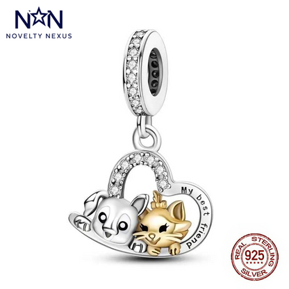 Adorable Cat and Dog Friends Charm with Sparkling Lock, Perfect for Animal Lovers and Friendship Gifts