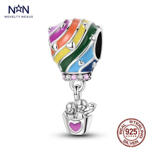 "Rainbow Adventure" Hot Air Balloon Sterling Silver Charm