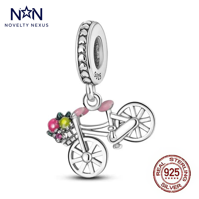 Bicycle Charm with Colorful Enamel Flower Basket, Perfect for Spring and Summer Jewelry Collections