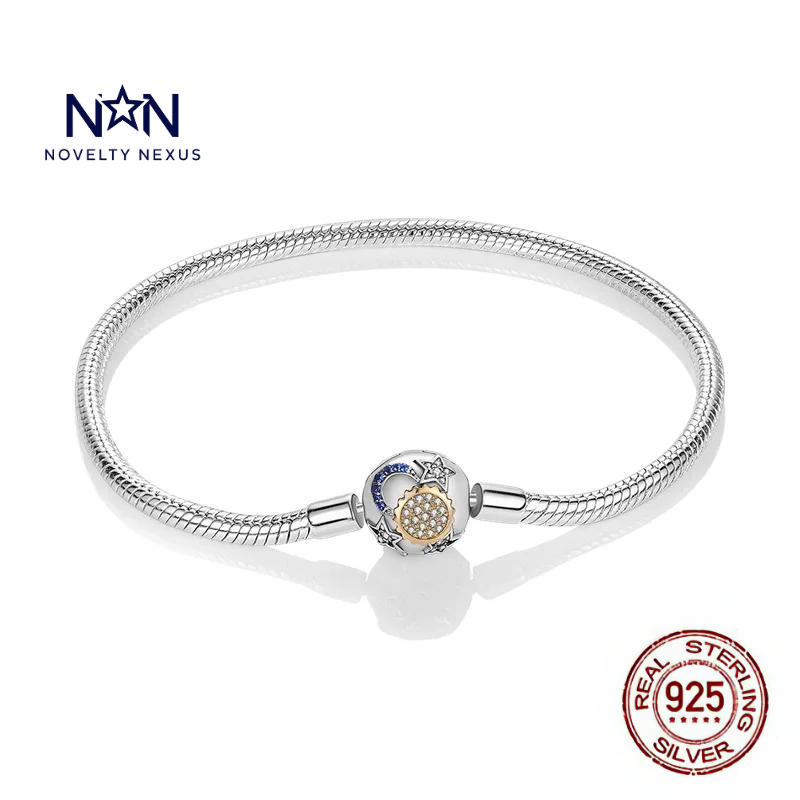 🎁 "Celestial Harmony": Sun and Moon Charm in Sterling Silver Snake Chain Bracelet (100% off)