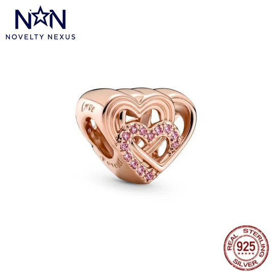 Romantic Rose Gold Intertwined Hearts Charm