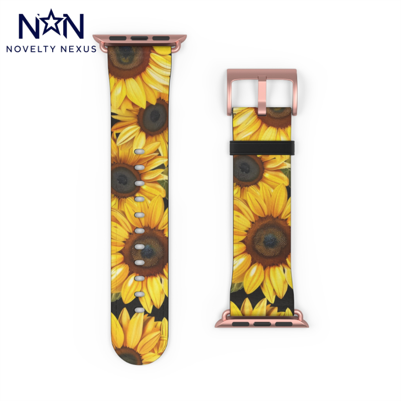 Vibrant Sunflower Fields Apple Watch Strap | Cheerful Floral Design Band | Botanical Smartwatch Accessory | Summer Style Must-Have. Apple Watch Band Apple Watch Straps For Series 4 5 6 7 8 9 ULTRA SE 38/40/41mm & 42/44/45mm Vegan Faux Leather Band