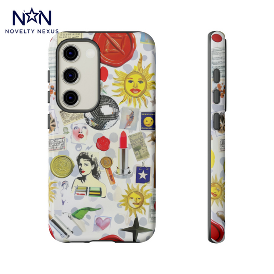 Custodia per telefono vintage con collage di cultura pop, elegante accessorio retrò per smartphone, design artistico unico, custodie resistenti