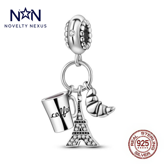 "Parisian Morning" Eiffel Tower Charm. Sterling Silver