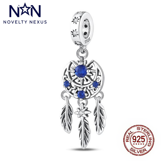 Ciondolo acchiappasogni incantato con pietre blu zaffiro, eleganza in argento sterling, ispirato alle tradizioni native