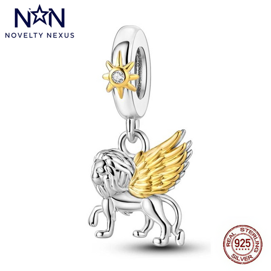 "Winged Lion Majesty" Celestial Charm. Sterling Silver