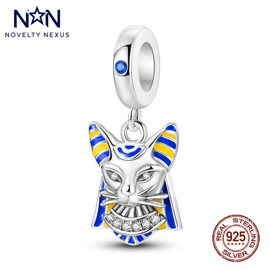 "Pharaoh's Cat" Ancient Egyptian Cat Charm. Sterling Silver