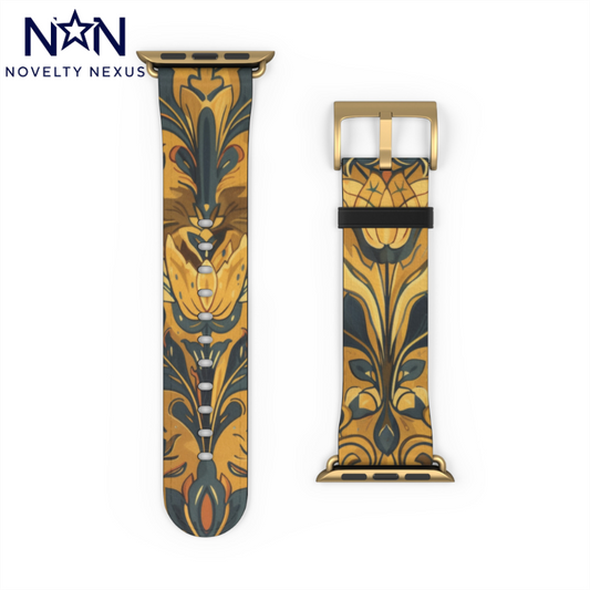 Art Nouveau Inspired Apple Watch Strap, Elegant Vintage Floral Design Band, Classic Ornamental Accessory for Timeless Style. Apple Watch Band Apple Watch Straps For Series 4 5 6 7 8 9 ULTRA SE 38/40/41mm & 42/44/45mm Vegan Faux Leather Band