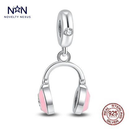 Trendy Sterling Silver Headphones Charm with Pink Accents – Perfect for Music Lovers!