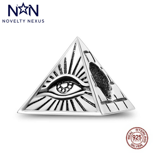 "All-Seeing Eye Pyramid" Mystical Pyramid Charm. Sterling Silver