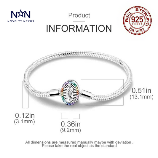 🎁 "Rainbow Blessing": Colorful Virgin Mary Charm in Sterling Silver Snake Chain Bracelet (100% off)