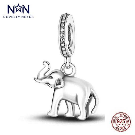 Ciondolo a forma di elefante in argento sterling con dettaglio di cuore scintillante, aggiunta perfetta a bracciali e collane