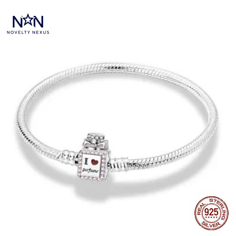 🎁 "Love for Perfume": Elegant Perfume Bottle Charm in Sterling Silver Snake Chain Bracelet (100% off)