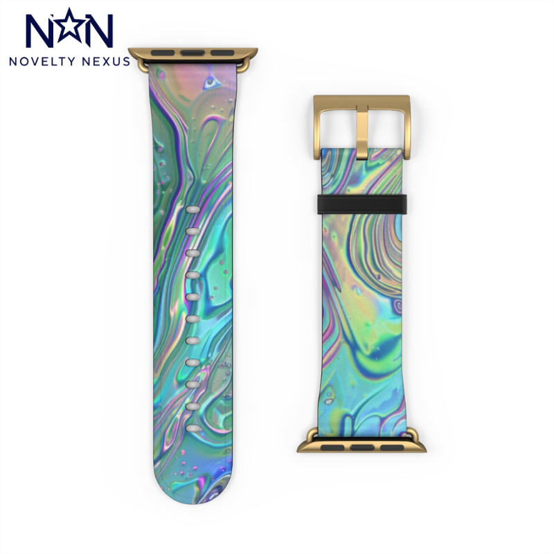 Iridescent Swirl Apple Watch Strap, Holographic Marbled Band, Mesmerizing Accessory for a Futuristic Style Statement. Apple Watch Band Apple Watch Straps For Series 4 5 6 7 8 9 ULTRA SE 38/40/41mm & 42/44/45mm Vegan Faux Leather Band