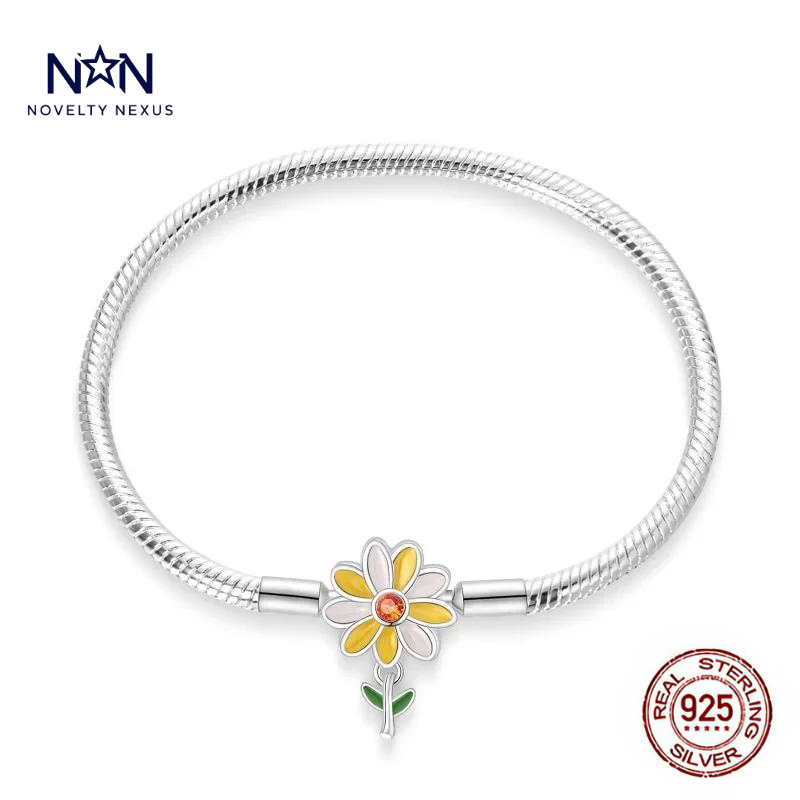 🎁 "Sunshine Blossom" Yellow Flower Charm Bracelet in Sterling Silver (100% off)