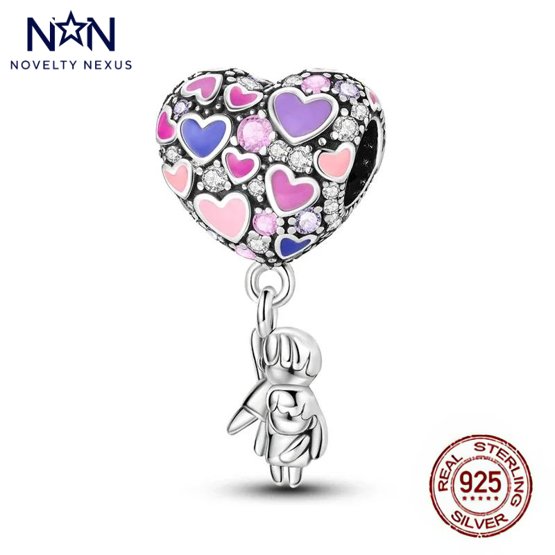 Ciondolo in argento sterling "Palloncino cuore con ragazza".