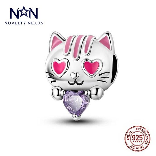 "Kitty Love" Adorable Cat Charm. Sterling Silver