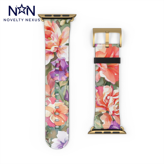 Watercolor Florals Apple Watch Strap, Elegant Painted Flowers Band, Vibrant Artistic Accessory for Stylish Tech Users. Apple Watch Band Apple Watch Straps For Series 4 5 6 7 8 9 ULTRA SE 38/40/41mm & 42/44/45mm Vegan Faux Leather Band