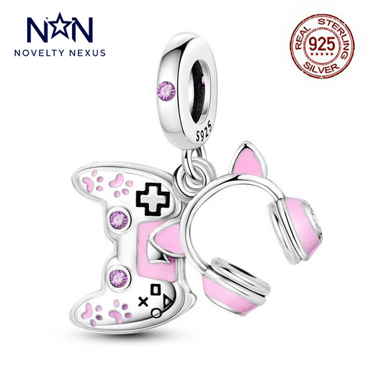 "Gamer Charm" Controller and Headphones Charm. Sterling Silver