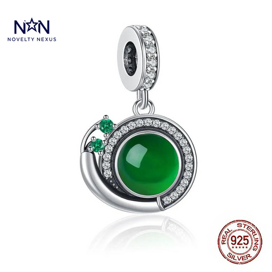 "Emerald Harmony" Sterling Silver Charm with Green Gemstone and Crystal Accents for Bracelets and Necklaces