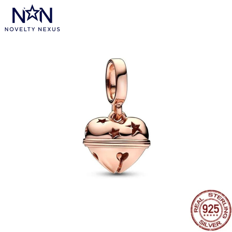 Enchanting Rose Gold Heart Bell Charm