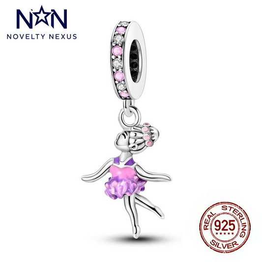 "Graceful Ballerina" Sterling Silver Charm with Pink Enamel